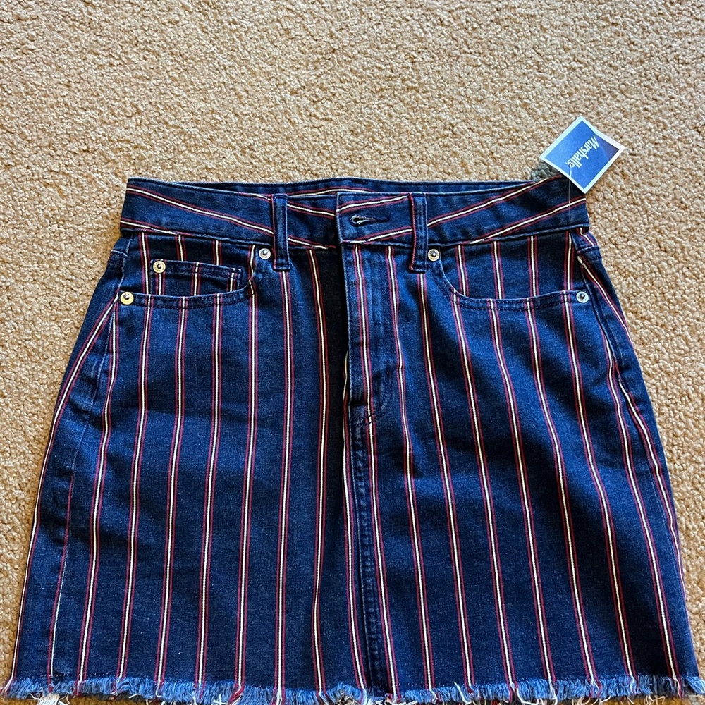 American Eagle Outfitters Navy and Red Striped Mini Skirt